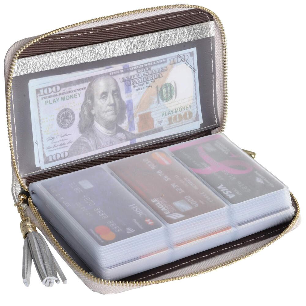 7360 Credit Card Holder Wallet Zipper Leather Case Purse RFID Blocking